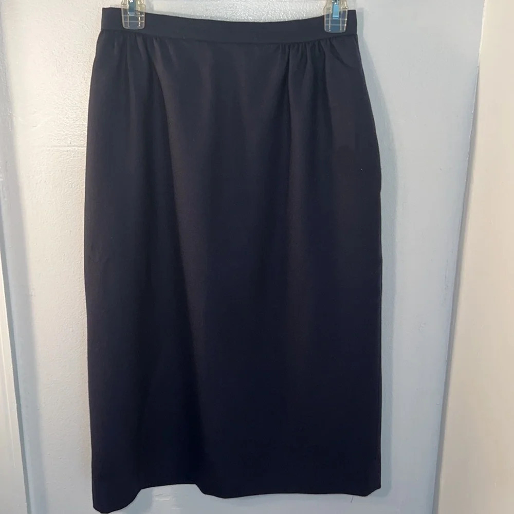 Glenbrook, 10,‎ Navy blue 100% pure wool pocketed  midi pencil skirt w/ 8” split